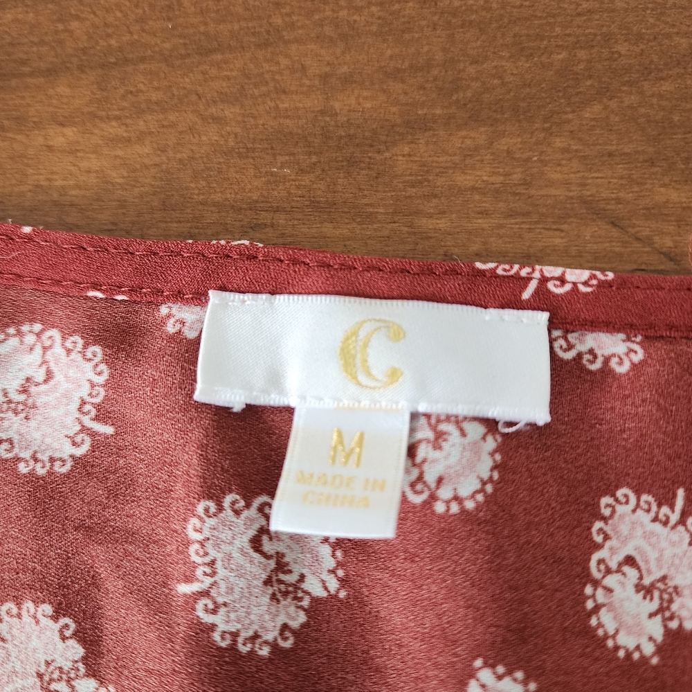 Charming Charlie Floral Wrap Red & Blue Long Sleeve Wome's Top Size M - Picture 3 of 7